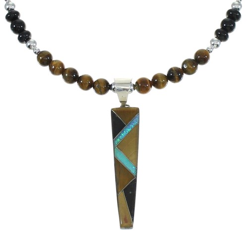 Multicolor Inlay And Sterling Silver Southwestern Bead Necklace Set WX65184