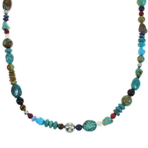 Navajo Indian Multicolor Sterling Silver Bead Necklace WX65367