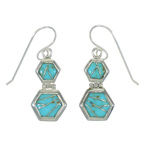 Southwest Turquoise Sterling Silver Hook Dangle Earrings YX78796