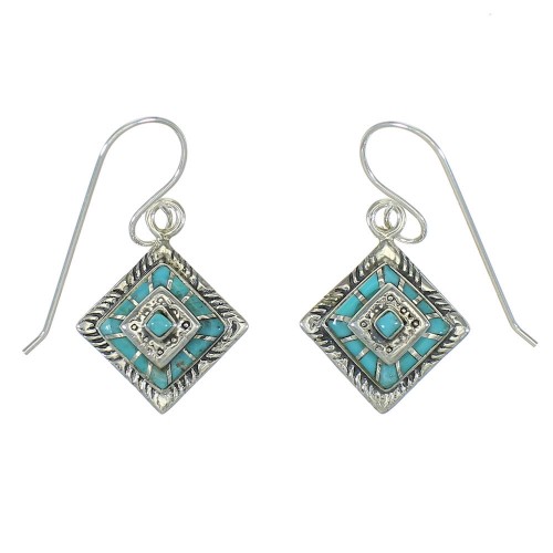 Southwestern Turquoise Sterling Silver Hook Dangle Earrings YX78805