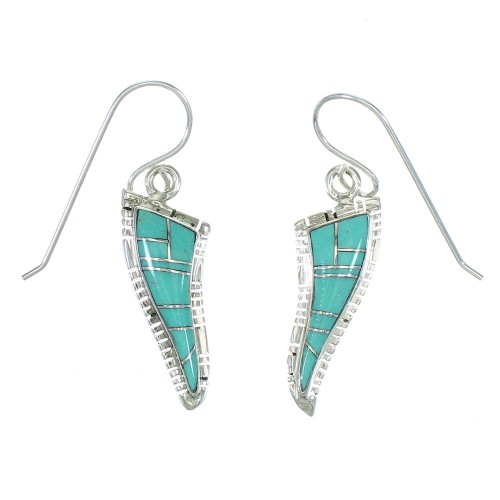 Southwestern Turquoise And Sterling Silver Hook Dangle Earrings YX78824