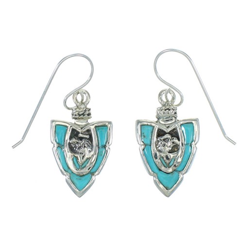 Turquoise And Sterling Silver Eagle Arrowhead Hook Dangle Earrings YX78845