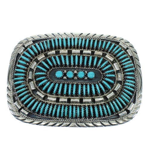 Southwest Genuine Sterling Silver Turquoise Needlepoint Belt Buckle VX64702