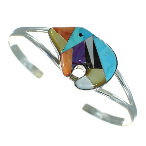 Southwest Sterling Silver And Multicolor Bear Cuff Bracelet VX65681