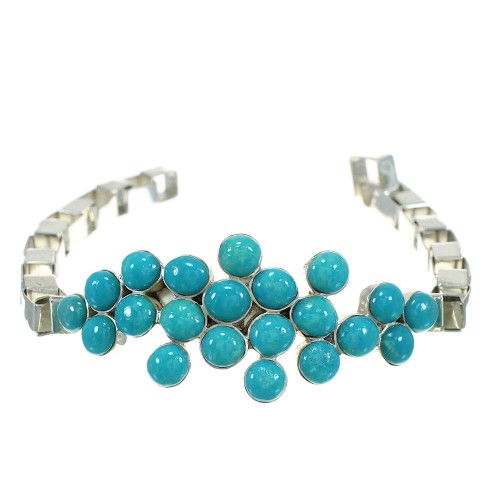 Turquoise And Genuine Sterling Silver Jewelry Link Bracelet VX64902