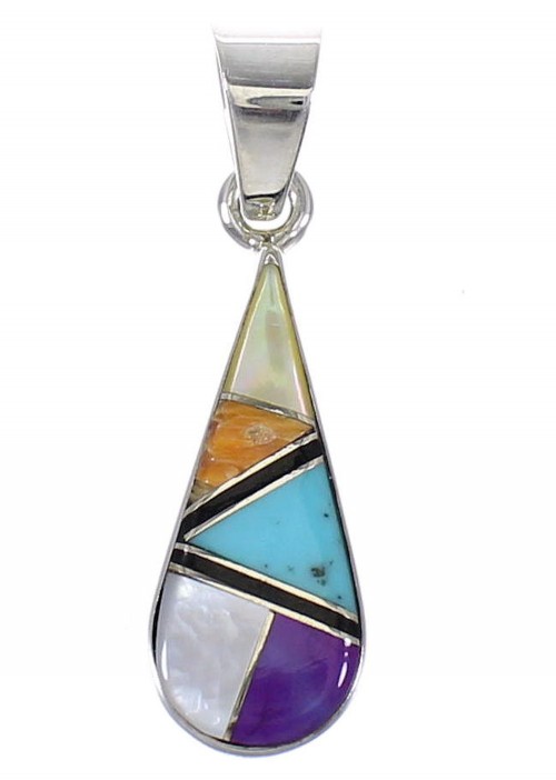 Southwest Tear Drop Multicolor Silver Pendant MX64847