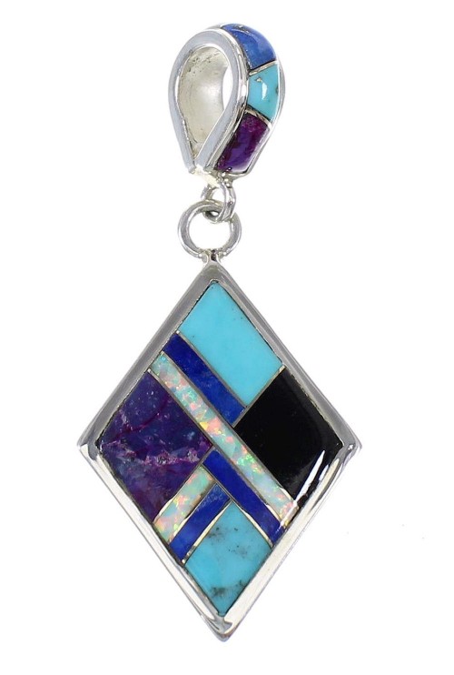 Southwest Jewelry Sterling Silver Multicolor Pendant MX64886