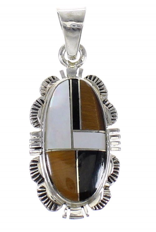 Authentic Sterling Silver Southwest Multicolor Inlay Pendant MX64898