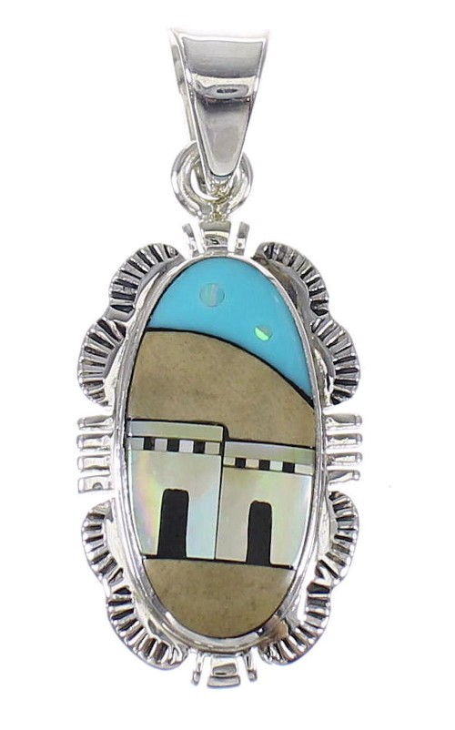 Southwest Sterling Silver Native American Pueblo Design Multicolor Pendant MX64907