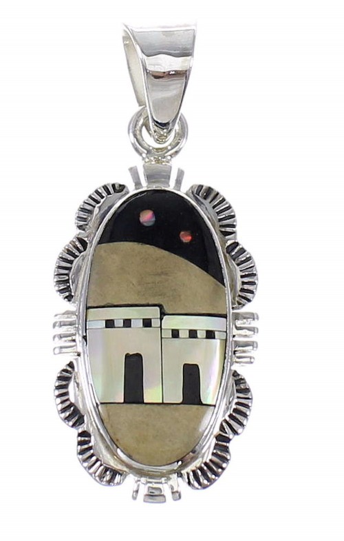 Sterling Silver Native American Pueblo Design Multicolor Inlay Pendant MX64909