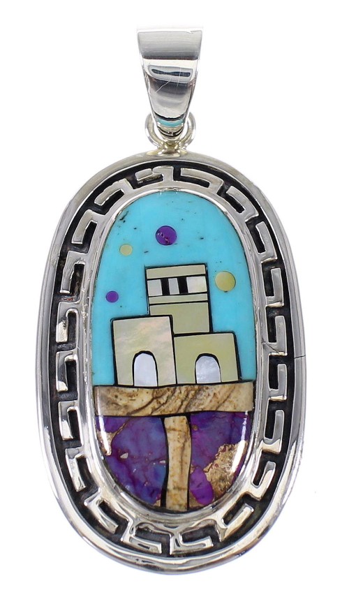 Native American Pueblo Design Southwest Multicolor Silver Pendant MX64925