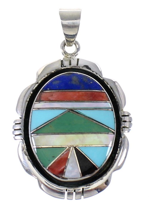 Multicolor Inlay Genuine Sterling Silver Pendant MX64932