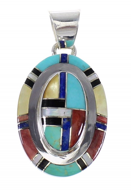 Multicolor Inlay Southwest Sterling Silver Jewelry Pendant MX64955