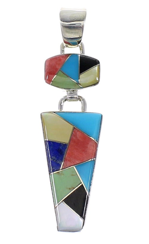 Multicolor Inlay Sterling Silver Southwest Pendant MX64959