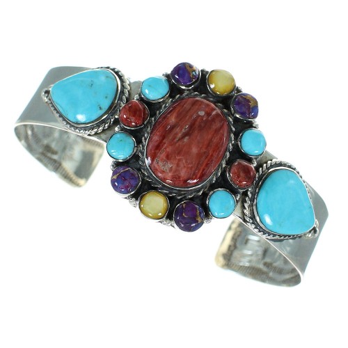 Multicolor And Authentic Sterling Silver Southwest Cuff Bracelet VX65115