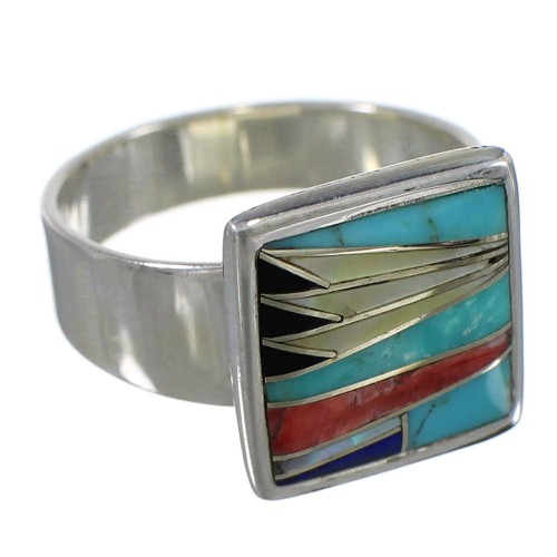 Southwestern Multicolor Sterling Silver Ring Size 8-1/2 YX77541