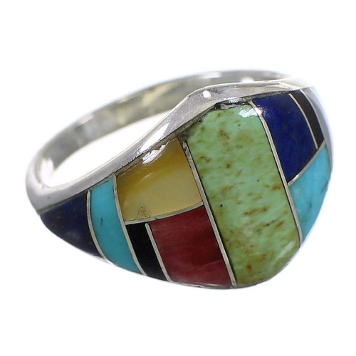 Sterling Silver Southwestern Multicolor Inlay Ring Size 5 QX75192