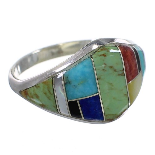 Silver Multicolor Inlay Southwestern Ring Size 6-3/4 QX75206