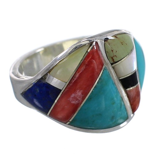 Sterling Silver Multicolor Inlay Southwestern Ring Size 6-1/4 QX75210