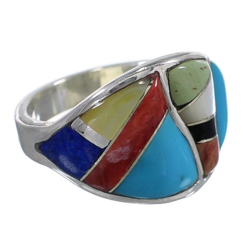 Southwest Multicolor Inlay Silver Ring Size 5-1/4 QX75218