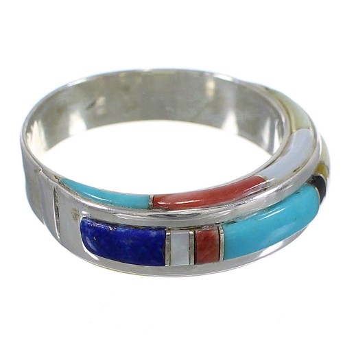 Silver Southwestern Multicolor Inlay Jewelry Ring Size 6-3/4 QX75277