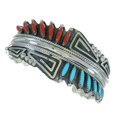 Coral And Turquoise Sterling Silver Cuff Bracelet RX65347