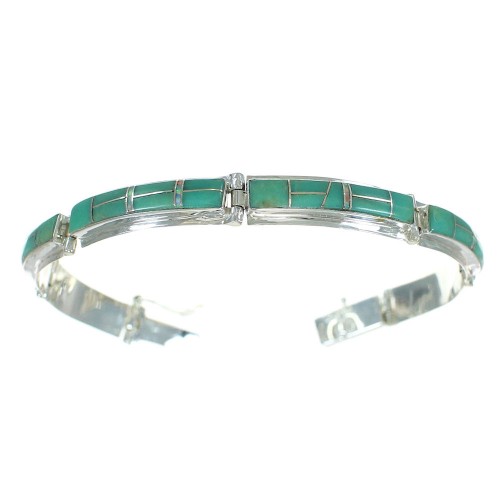 Turquoise And Opal Inlay Silver Jewelry Link Bracelet AX64961