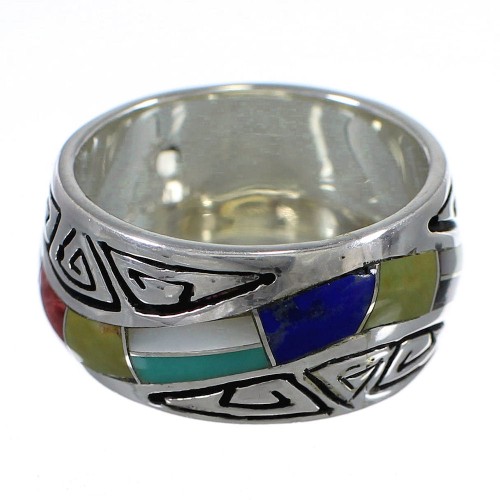 Silver Multicolor Southwestern Water Wave Ring Size 8-1/4 YX75486