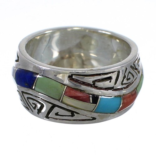 Sterling Silver And Multicolor Southwestern Water Wave Ring Size 6 YX75493