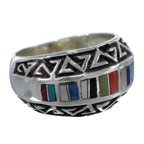 Water Wave Multicolor Silver Southwestern Ring Size 7-3/4 YX75525