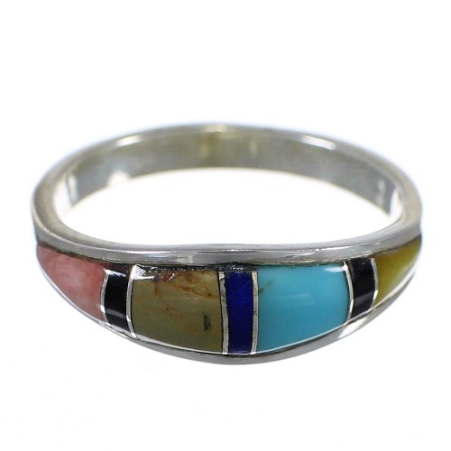 Southwestern Multicolor Inlay Silver Ring Size 7-1/4 QX77920