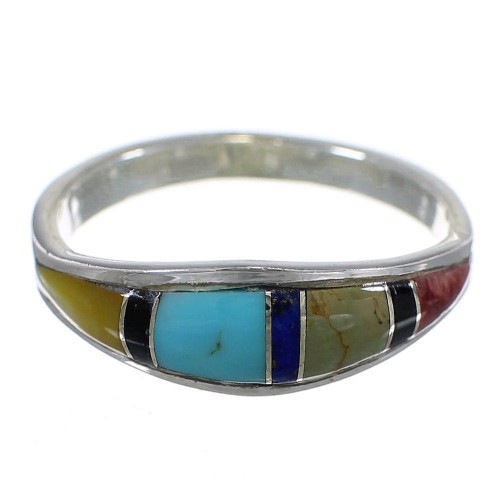 Southwest Multicolor Inlay Sterling Silver Ring Size 8-1/4 QX77925