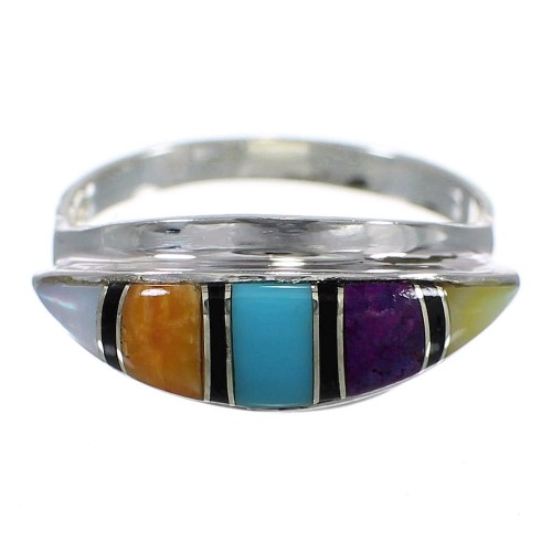 Southwestern Sterling Silver Multicolor Ring Size 6 QX78098