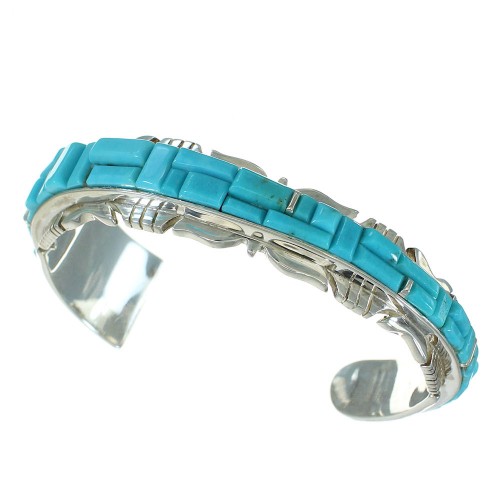 Genuine Sterling Silver Turquoise Inlay Cuff Bracelet VX65396