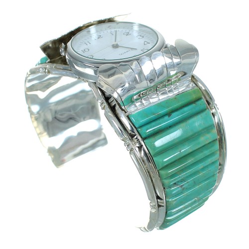 Authentic Sterling Silver Southwestern Turquoise Inlay Cuff Watch RX65861