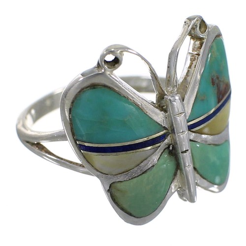 Multicolor Inlay And Sterling Silver Butterfly Southwest Ring Size 6-1/4 WX75169
