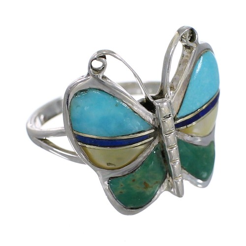 Sterling Silver And Multicolor Inlay Butterfly Southwestern Ring Size 6-1/4 WX75217