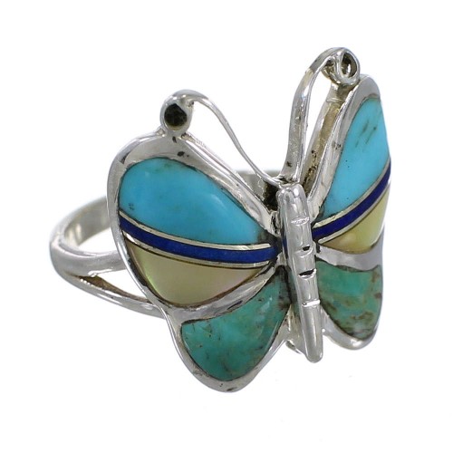 Southwestern Silver And Multicolor Inlay Butterfly Ring Size 5-1/4 WX75325