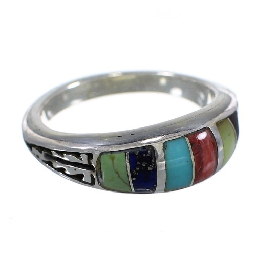 Southwest Multicolor Inlay And Sterling Silver Ring Size 5-1/4 WX75327