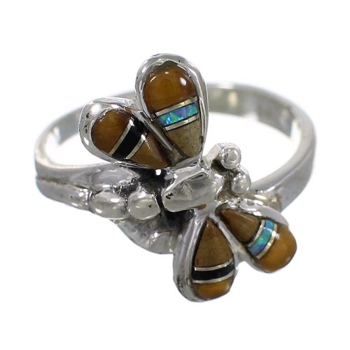 Sterling Silver Southwest Multicolor Inlay Dragonfly Ring Size 6-3/4 WX75361