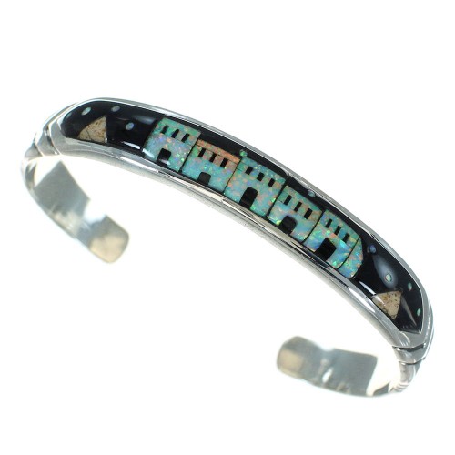 Multicolor Sterling Silver Native American Design Silver Cuff Bracelet RX69160