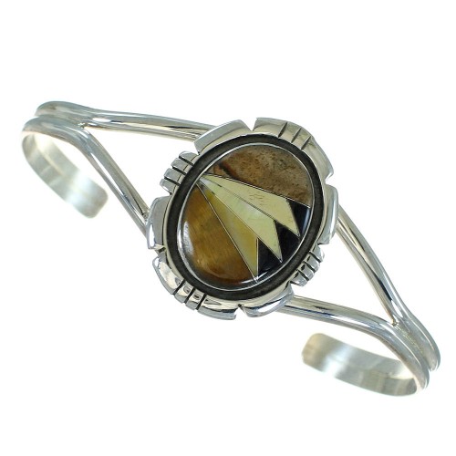 Southwestern Sterling Silver And Multicolor Inlay Cuff Bracelet RX69196