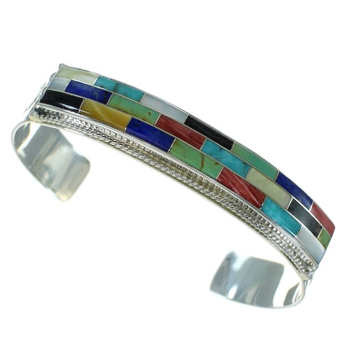 Southwest Multicolor Genuine Sterling Silver Cuff Bracelet RX69202