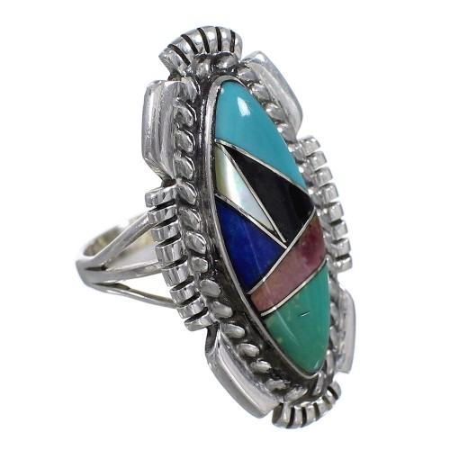 Silver Southwest Multicolor Inlay Ring Size 5 QX77481