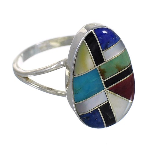 Multicolor Inlay Authentic Sterling Silver Southwest Ring Size 7 QX77781