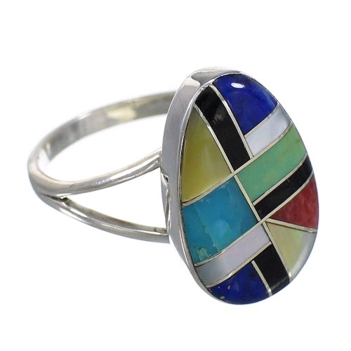 Multicolor Inlay Authentic Sterling Silver Southwestern Ring Size 7-1/2 QX77783