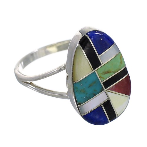 Multicolor Inlay Genuine Sterling Silver Southwestern Ring Size 7 QX77803