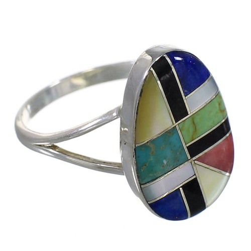 Multicolor Inlay Southwest Silver Ring Size 7-1/2 QX77805