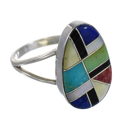 Multicolor Inlay Southwest Genuine Sterling Silver Ring Size 5-1/2 QX77819