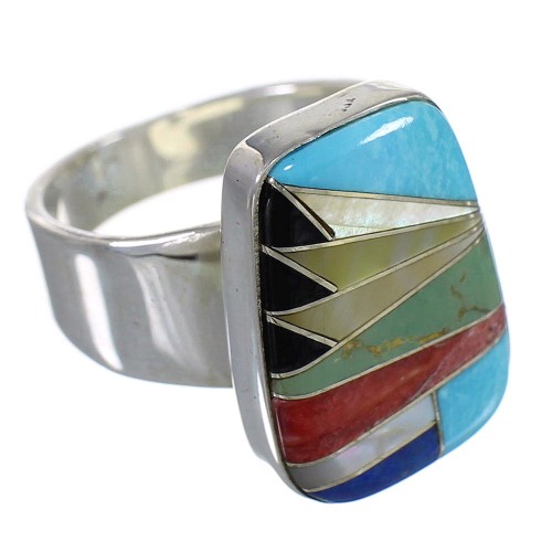 Silver Multicolor Inlay Southwest Ring Size 7 QX77851